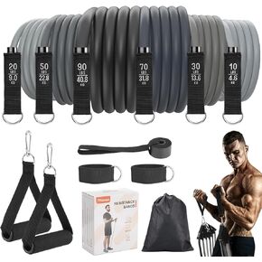 6Pcs Resistance Bands, Workout Bands 270lbs, Exercise Bands with Handles/Door Anchor/Ankle Straps/Bag/Poster for Men, Heavy Resistance Bands for Working Out at Home