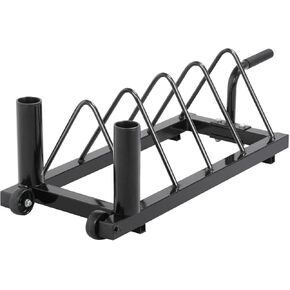 Yaheetech Horizontal Barbell Bumper Plate Rack Holder Olympic Bar Storage Rack with Handle and Wheels,Black