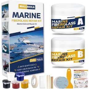 Marine Fiberglass Repair Kit for Boats, Gel Coat Repair Kit for Boats, Boat Gelcoat Repair Kit, Epoxy Filler for Boats, Fiberglass Boat Repair Kit Fix Holes, Chips, Pits, Cracks (Color Match)