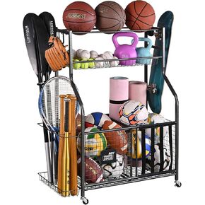 Mythinglogic Garage Sports Equipment Organizer, Ball Storage Garage Large Capacity, Sports Organizer for Garage with Hooks and Baskets, Ball Organizer for Garage for Football, Soccer Ball, Bat, Toys