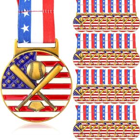 30 قطعة من الميداليات الوطنية والميداليات الذهبية والكأس السائبة مع أشرطة الرقبة وميدالية الروح مع خطوط النجوم والعلم الأمريكي للرياضة وكأس المشاركة هدية الفائز in Kuwait
