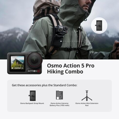 مجموعة DJI Osmo Action 5 Pro Adventure Combo، كاميرا الحركة 4K مع مستشعر 1/1.3 بوصة، عمر بطارية ممتد 12 ساعة مع 3 بطاريات، التثبيت، شاشات لمس OLED مزدوجة، كاميرا حركة صغيرة للسفر، مدونة فيديو in Kuwait