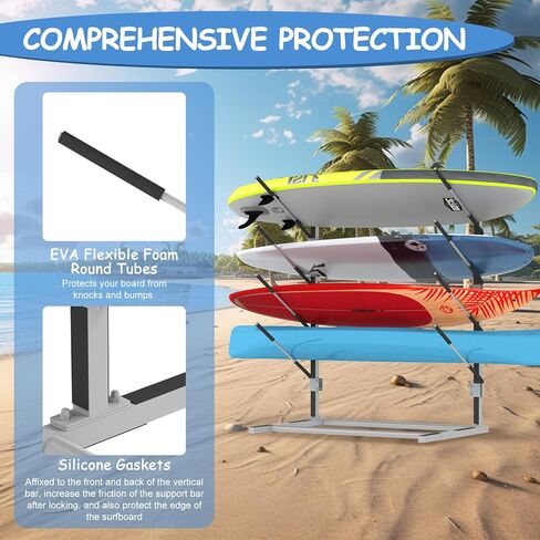 رف لوح ركوب الأمواج قائم بذاته مكون من 4 طبقات، وقوارب الكاياك للرياضات المائية ورف SUP مع بساطين من السيليكون، ورف تخزين الكاياك لـ SUP، ولوح ركوب الأمواج، والمجداف، والتزلج، وألواح التزلج in Kuwait