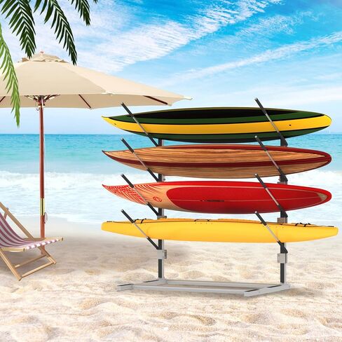 رف لوح ركوب الأمواج قائم بذاته مكون من 4 طبقات، وقوارب الكاياك للرياضات المائية ورف SUP مع بساطين من السيليكون، ورف تخزين الكاياك لـ SUP، ولوح ركوب الأمواج، والمجداف، والتزلج، وألواح التزلج in Kuwait