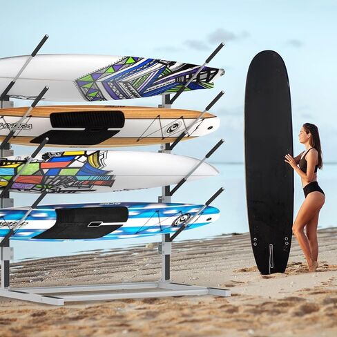 رف لوح ركوب الأمواج قائم بذاته مكون من 4 طبقات، وقوارب الكاياك للرياضات المائية ورف SUP مع بساطين من السيليكون، ورف تخزين الكاياك لـ SUP، ولوح ركوب الأمواج، والمجداف، والتزلج، وألواح التزلج in Kuwait