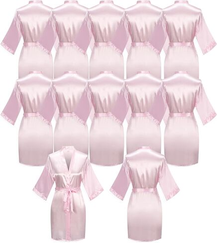 12 قطعة رداء العروس وصيفات الشرف مجموعة كيمونو الجلباب للنساء خفيفة الوزن الزفاف الساتان رداء لحفل زفاف عيد ميلاد in Kuwait