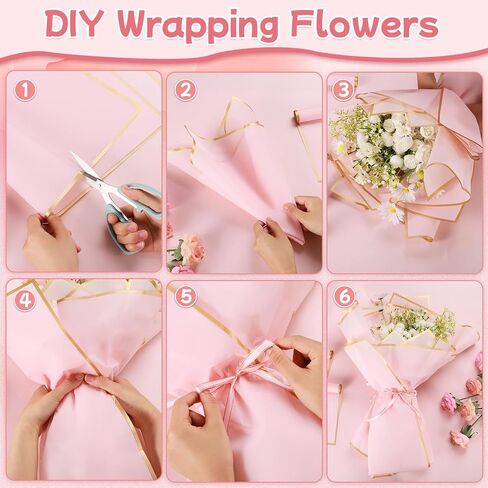 30 Sheets Flower Bouquet Wrapping Paper Waterproof Floral Packaging Paper with 36 Gold Butterfly 50 Flower Pins 2 Rolls Ribbon for Wedding Mother's Day Graduation Birthday Gift DIY Crafts in Saudi Arabia
