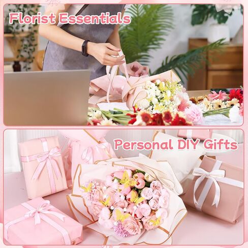 30 Sheets Flower Bouquet Wrapping Paper Waterproof Floral Packaging Paper with 36 Gold Butterfly 50 Flower Pins 2 Rolls Ribbon for Wedding Mother's Day Graduation Birthday Gift DIY Crafts in Saudi Arabia