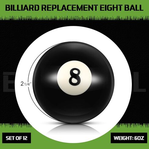 12 Pack Billiard Replacement Eight Ball, 2-1/4" Regulation Size Billiard, Standard Billiard Pool Cue Ball Replacement Ball, Billiard Pool Table Accessories for Game Room Billiard Room in Saudi Arabia