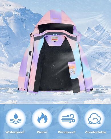 WULFUL Girl's Waterproof Ski Jacket Warm Fleece Hooded Winter Snow Coat in Saudi Arabia