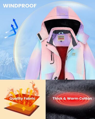 WULFUL Girl's Waterproof Ski Jacket Warm Fleece Hooded Winter Snow Coat in Saudi Arabia