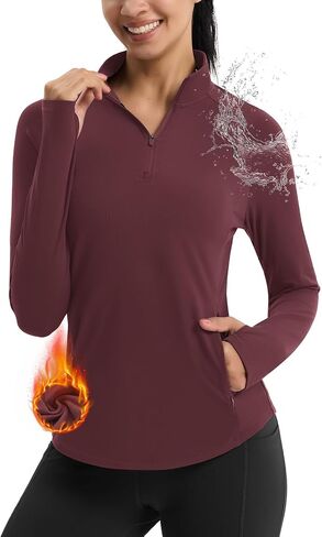 Women's Fleece Winter Jacket Water Resistant Quarter Zip Pullover Thermal Running Hiking Golf Gear with Pockets in Saudi Arabia