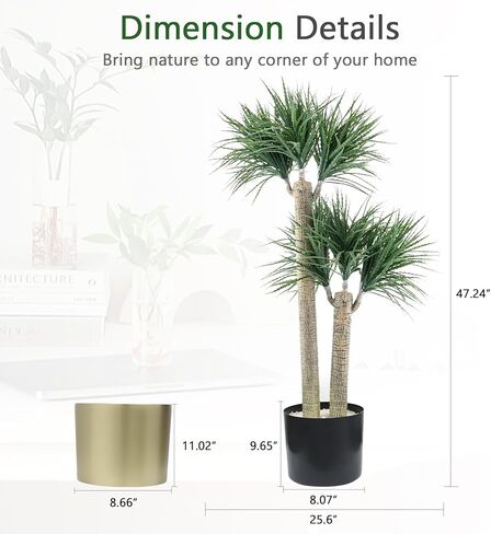 نباتات هوبوود الاصطناعية، صبار صناعي بطول 4 أقدام في وعاء، نباتات صحراوية وهمية مع وعاء من الفولاذ المقاوم للصدأ ذهبي بلوري، نبات وهمي 47 بوصة للمنزل والمكتب وغرفة المعيشة وديكور داخلي in Kuwait