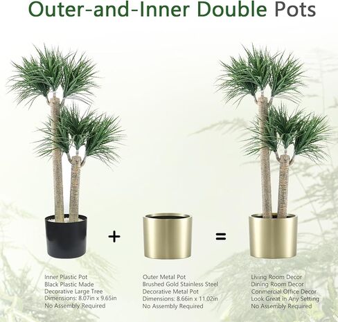 نباتات هوبوود الاصطناعية، صبار صناعي بطول 4 أقدام في وعاء، نباتات صحراوية وهمية مع وعاء من الفولاذ المقاوم للصدأ ذهبي بلوري، نبات وهمي 47 بوصة للمنزل والمكتب وغرفة المعيشة وديكور داخلي in Kuwait