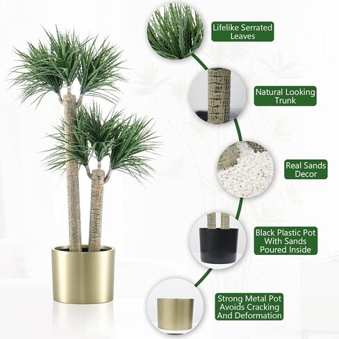 نباتات هوبوود الاصطناعية، صبار صناعي بطول 4 أقدام في وعاء، نباتات صحراوية وهمية مع وعاء من الفولاذ المقاوم للصدأ ذهبي بلوري، نبات وهمي 47 بوصة للمنزل والمكتب وغرفة المعيشة وديكور داخلي in Kuwait