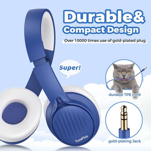 TuneFlux Kids Headphones with Cord for School, 85dB, 3.5mm Jack, Pink | Upgraded Stereo Sound, Foldable Design, Adjustable On-Ear Kids Headphones for Toddler/Boys/Girls/Tablet/Classroom/Travel in Saudi Arabia