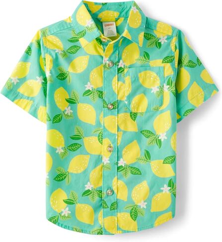 Gymboree,Boys,and Toddler Short Sleeve Button Up Dress Shirt,Blue Fish Multi,4T in Saudi Arabia
