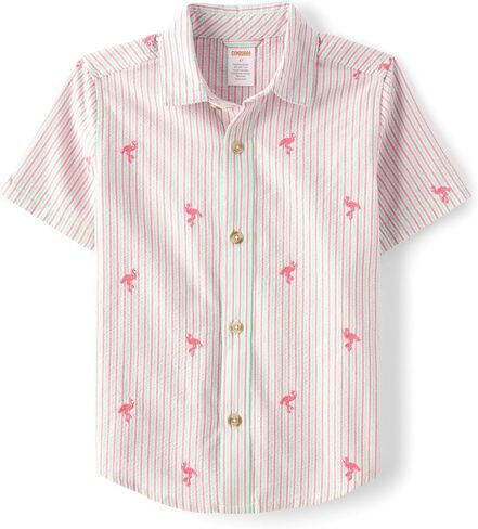 Gymboree,Boys,and Toddler Short Sleeve Button Up Dress Shirt,Blue Fish Multi,4T in Saudi Arabia
