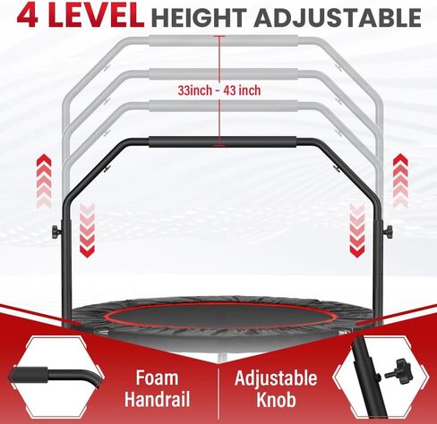 450 LBS Rebounder for Adults,40" Mini Rebounder Foldable Fitness Rebounder with Adjustable Foam Handle, Rebounder Jumping Cardio Trainer for Indoor/Outdoor Exercise Workout in Saudi Arabia