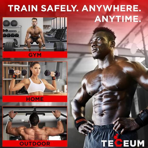 TECEUM لفافات المعصم لرفع الأثقال مع حلقة الإبهام - دعامات تمرين المعصم شديدة التحمل للرجال والنساء - مثالية لرفع الأثقال وتدريب القوة وكمال الأجسام in Kuwait