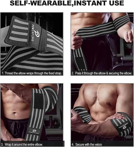 Elbow Wraps for Weightlifting：Elbow Sleeve Support for Bench Press, Cross Training & Powerlifting - Elbow Straps for Weightlifting Gym Men Women in Kuwait