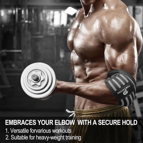 Elbow Wraps for Weightlifting：Elbow Sleeve Support for Bench Press, Cross Training & Powerlifting - Elbow Straps for Weightlifting Gym Men Women in Kuwait