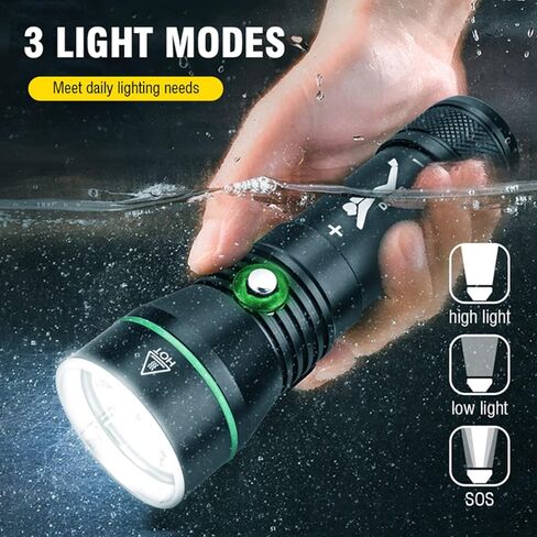 WINDFIRE Dive Lights Scuba Diving Flashlight, 5000LM Scuba Dive Light Rechargeable, IPX8 Waterproof Flashlight Underwater Lights, 3 Modes Diving Torch with Power Indicator for Night Diving in Kuwait