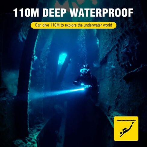 WINDFIRE Dive Lights Scuba Diving Flashlight, 5000LM Scuba Dive Light Rechargeable, IPX8 Waterproof Flashlight Underwater Lights, 3 Modes Diving Torch with Power Indicator for Night Diving in Kuwait