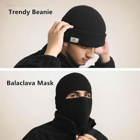 Balaclava Face Mask Beanie Hats, 2 in 1 Knitted Beanie for Men Women Full Face Ski Mask Face Cover Outdoor Sports in Saudi Arabia