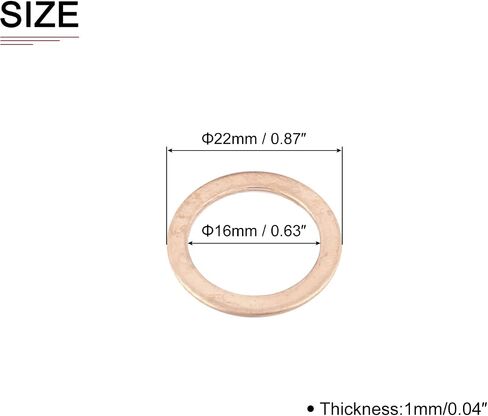 16mmx22mmx1mm(IDxODxT) Flat Copper Sealing Washers - 10Pack - Good for Industrial Machinery M16 Screws - Copper Flat Ring Gasket in Saudi Arabia