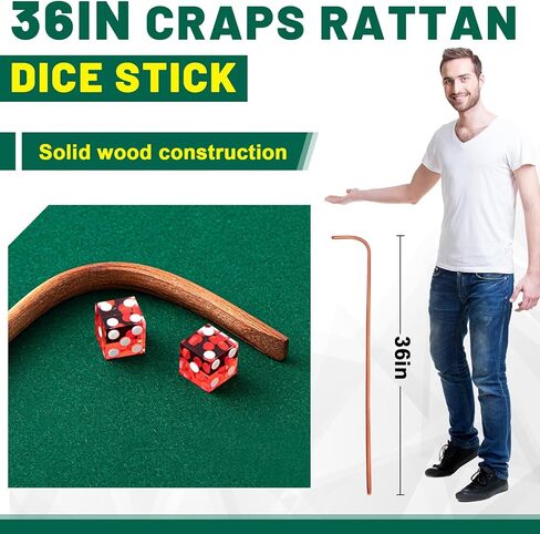 Leyndo Craps Tabletop Game Set, Includes 36" Craps Rattan Stick, Casino Grade AAA 19mm Dice, Craps Dice Boat Tray, 3" Craps ON/Off Poker Button for Craps Game Table in Kuwait