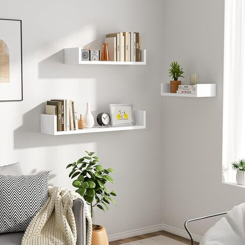 أرفف عائمة كبيرة جدًا من سريواتانا، مجموعة أرفف حائط حديثة مكونة من 3 أرفف مثبتة على الحائط للحمام وغرفة النوم وغرفة المعيشة والمطبخ والغسيل وديكور الحائط وحامل العرض (أبيض مغسول) in Kuwait