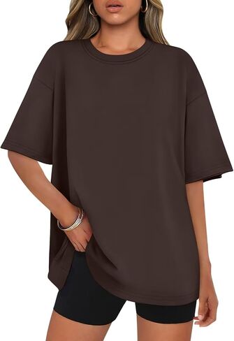 Womens Oversized T Shirts Loose Fit Crewneck Short Sleeve Tee Roll Hem Summer Tops for Women 2024 in Saudi Arabia