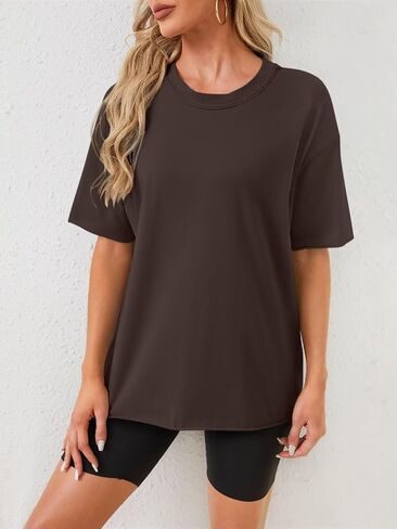 Womens Oversized T Shirts Loose Fit Crewneck Short Sleeve Tee Roll Hem Summer Tops for Women 2024 in Saudi Arabia