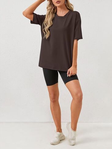 Womens Oversized T Shirts Loose Fit Crewneck Short Sleeve Tee Roll Hem Summer Tops for Women 2024 in Saudi Arabia