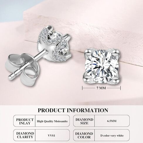 Moissanite Stud Earrings 925 Sterling Silver Women's Stud Earrings, 1-3ct DE Color Suitable for Sensitive Ears Hypoallergenic Christmas Gift in Saudi Arabia
