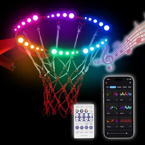DIY Color Chaning Basketball Hoop Light, APP and Remote Control 30 LEDs Super Bright Waterproof Basketball Rim LED Light for Outdoor/Indoor Use (16ft)
