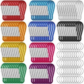 200 Pcs 1.8" Bulk 100 Aluminum Clip Keychains with 100 Keyrings Metal Mini Spring Snap Hooks for Camping Hiking Traveling Outdoor Activities (Black)