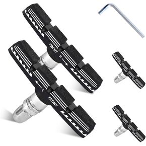 2 Pairs Bike Brake Pads Set, 70mm Universal V-Brake Blocks for Mountain and Road Bicycles, No Noise, No Skid, Includes Hex Wrench, Nut, and Shims for Front and Rear Wheels