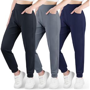 BIG ELEPHANT 3 Pack Girls Joggers with Pockets, High Waisted Kids Athletic Pants for Yoga Running