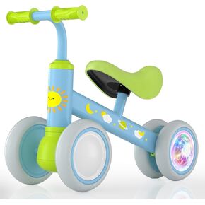 Lilian&Gema Colorful Lighting Baby Balance Bike for 1 Year Old Boys Girls, 12-24 Months Toddler Balance Bike, No Pedal 4 Wheels Toddler Bike with Soft Seat, Toddler First Bike, 1st Birthday Gifts
