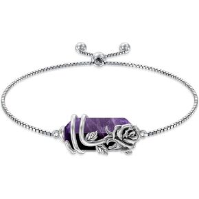 Sunflower Bracelet for Women 925 Sterling Silver Dainty Simple Amethyst Bracelet Gemstone Bracelet Jewelry Anniversary Birthday Mother's Day Graduation Gifts for Women Girls Mom