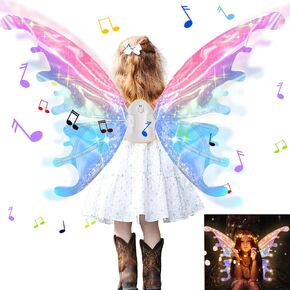 Electric Fairy Butterfly Wings for Kids Girls Adults, Light Up Butterfly Wings for Women, Iridescent Wings Dress Up for Dogs, Role Playing LED Wings for Birthday Halloween Christmas and Party Attire