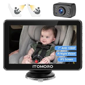 Itomoro Baby Car Camera 7 Inch 1080P Display, 360° Rotating Car Backseat Camera Easily Install Car Camera for Baby with Wide View and Night Vision Function Baby Car Monitor