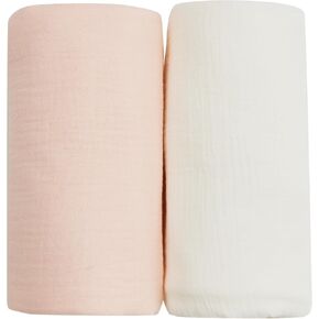 Neutral Cotton Soft Muslin Swaddle Blankets，2 Pack of 47 * 47 Inch Large Muslin Blankets,Muslin Baby Blanket for Newborn Cribs(Pink & White)