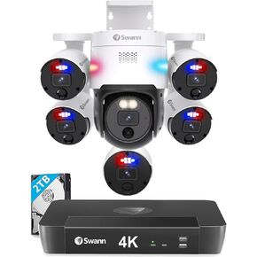 SWANN Pro 4K Ultra HD، نظام كاميرا أمان 16 قناة، 2 تيرابايت NVR، 8 كاميرات Bullet PoE IP خارجية، فيديو 4K، مراقبة سلكية CCTV، صوت ثنائي الاتجاه، كاميرا أمان تسجيل الحركة 24/7، 1689808