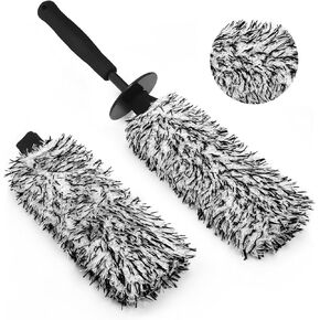 Car Wheel Brush Kit, Scratch-Free Microfiber Rim Brush with 2 Replaceable Car Wheel Cleaner Brush Cover, Tire Cleaning Brush for Truck Camper SUV Fenders Engine Exhaust Tips Car Washing Kit