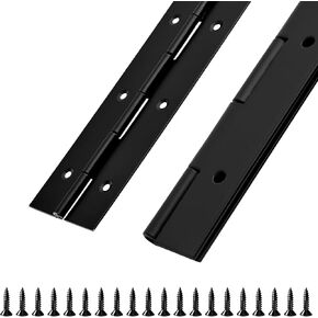 2Pack Heavy Duty Piano Hinge 48 Inch Stainless Steel Piano Hinge Black Continuous Hinge with Hole for Cabinets Boat Marine Door Box French Window Woodworking, 0.047" Leaf Thickness, 1.5'' Open Width
