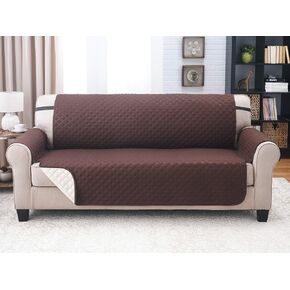 XL Reversible Sofa Cover - Reversible Quilted, Shield & Protects from Dogs, Cats, Kids, Stains - Easy Wash & Dry, Elastic Strap - Ultimate Furniture Protection - French Damask & Taupe