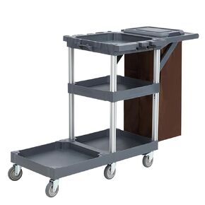 Commercial Housekeeping Cart Janitorial Cart with Cover and Vinyl Bag, Commercial Traditional Janitorial 3-Shelf Cleaning Cart on Wheels for Home Hotels, Stores, Schools, and Business, Custodial Cart in Kuwait